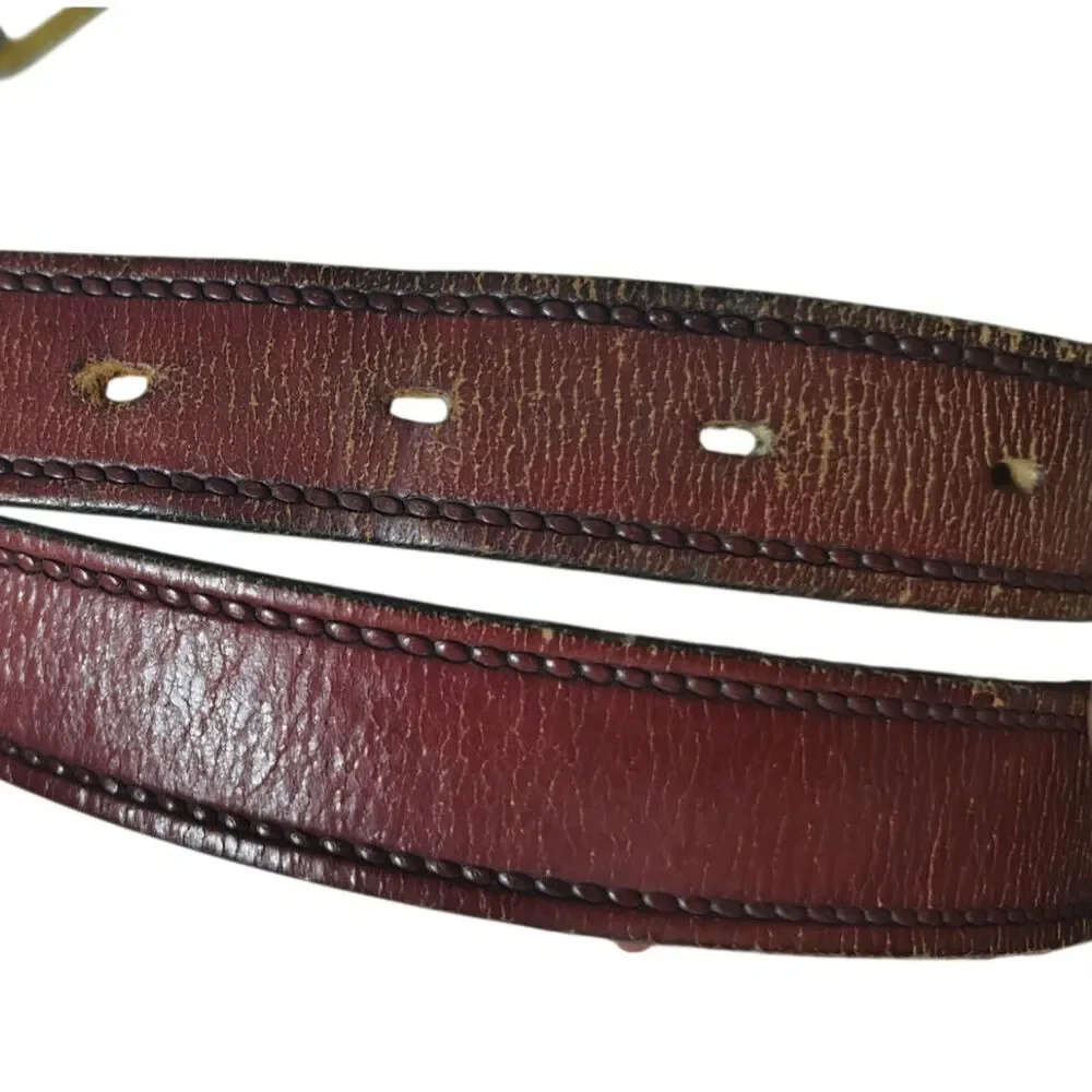 Vintage Brown Hickock Sierra Leather Belt Brass Pull Through Buckle Size 38 / 40